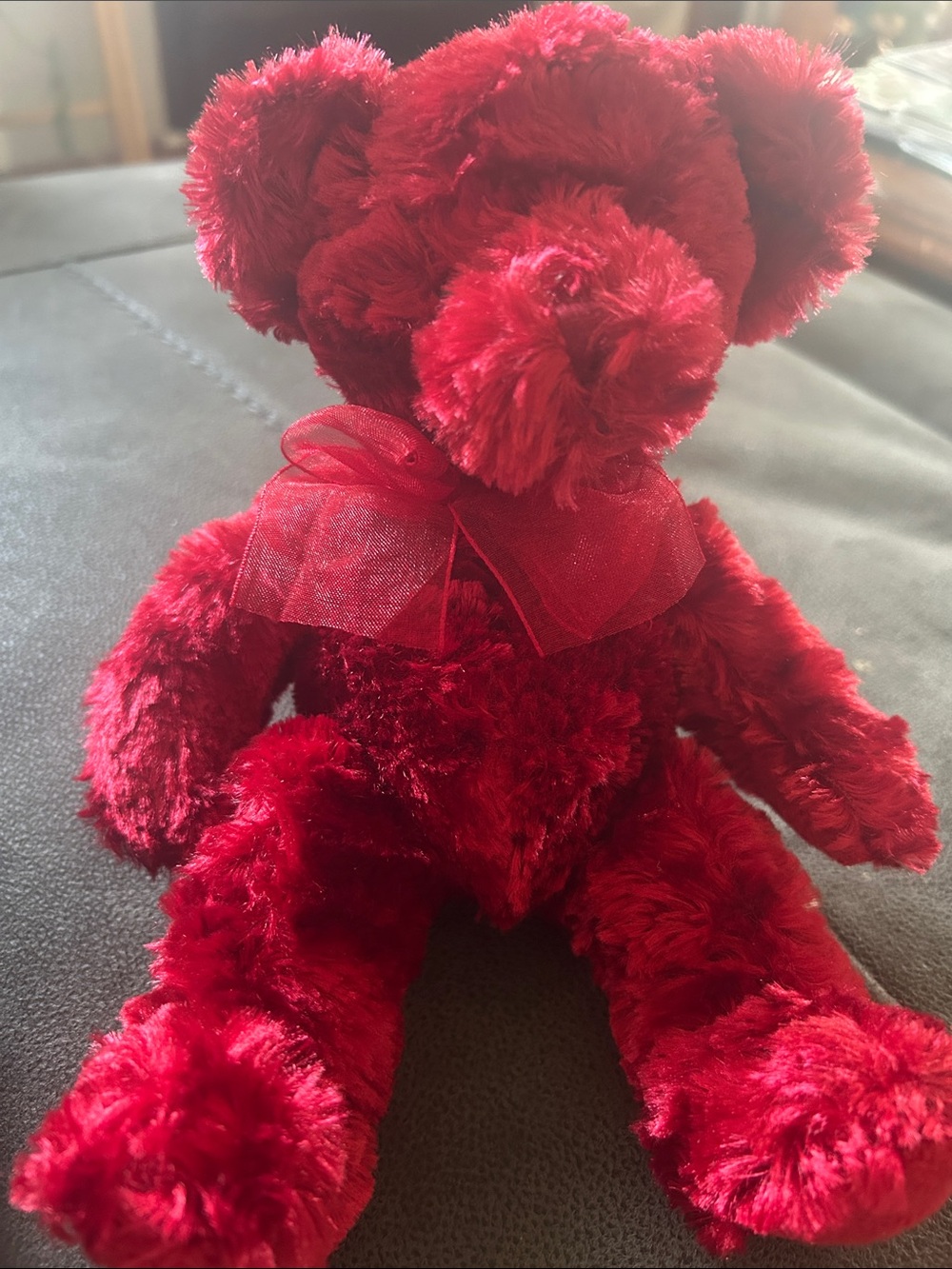 Vintage Russ Berry Plush Red Velvet Teddy Bear with Bow called the Sherry.